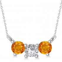 Three Stone Diamond & Citrine Pendant Necklace 14k White Gold (0.45ct)
