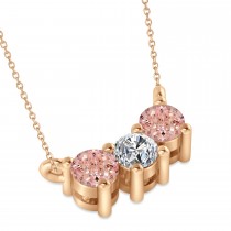 Three Stone Diamond & Morganite Pendant Necklace 14k Rose Gold (0.45ct)