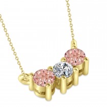 Three Stone Diamond & Morganite Pendant Necklace 14k Yellow Gold (0.45ct)