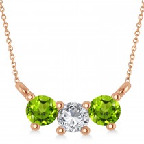 Three Stone Diamond & Peridot Pendant Necklace 14k Rose Gold (0.45ct)