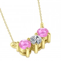 Three Stone Diamond & Pink Sapphire Pendant Necklace 14k Yellow Gold (0.45ct)