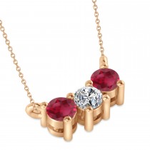 Three Stone Diamond & Ruby Pendant Necklace 14k Rose Gold (0.45ct)