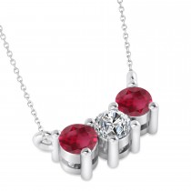 Three Stone Diamond & Ruby Pendant Necklace 14k White Gold (0.45ct)
