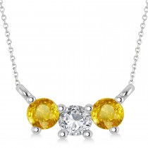 Three Stone Diamond & Yellow Sapphire Pendant Necklace 14k White Gold (0.45ct)