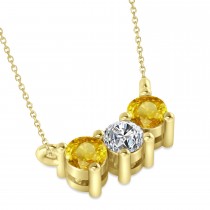 Three Stone Diamond & Yellow Sapphire Pendant Necklace 14k Yellow Gold (0.45ct)