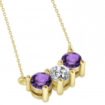 Three Stone Diamond & Amethyst Pendant Necklace 14k Yellow Gold (1.00ct)