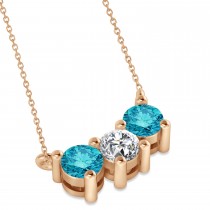 Three Stone Diamond & Blue Diamond Pendant Necklace 14k Rose Gold (1.00ct)