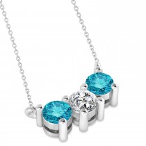 Three Stone Diamond & Blue Diamond Pendant Necklace 14k White Gold (1.00ct)