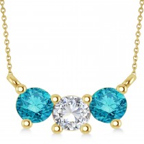 Three Stone Diamond & Blue Diamond Pendant Necklace 14k Yellow Gold (1.00ct)