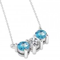 Three Stone Diamond & Blue Topaz Pendant Necklace 14k White Gold (1.00ct)