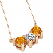 Three Stone Diamond & Citrine Pendant Necklace 14k Rose Gold (1.00ct)