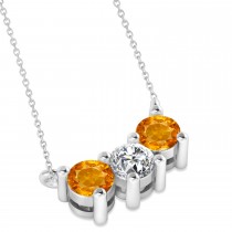 Three Stone Diamond & Citrine Pendant Necklace 14k White Gold (1.00ct)