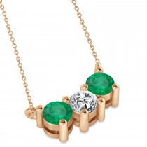 Three Stone Diamond & Emerald Pendant Necklace 14k Rose Gold (1.00ct)