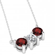 Three Stone Diamond & Garnet Pendant Necklace 14k White Gold (1.00ct)