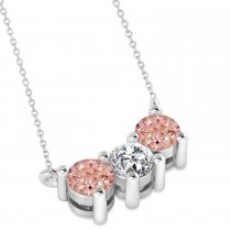 Three Stone Diamond & Morganite Pendant Necklace 14k White Gold (1.00ct)