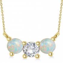 Three Stone Diamond & Opal Pendant Necklace 14k Yellow Gold (1.00ct)
