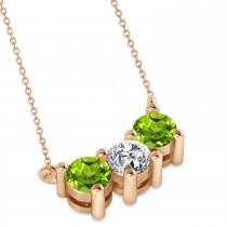 Three Stone Diamond & Peridot Pendant Necklace 14k Rose Gold (1.00ct)
