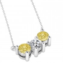 Three Stone Diamond & Yellow Diamond Pendant Necklace 14k White Gold (1.00ct)