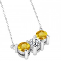 Three Stone Diamond & Yellow Sapphire Pendant Necklace 14k White Gold (1.00ct)