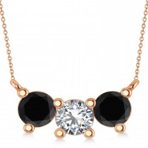 Three Stone Diamond & Black Diamond Pendant Necklace 14k Rose Gold (1.50ct)