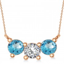 Three Stone Diamond & Blue Topaz Pendant Necklace 14k Rose Gold (1.50ct)