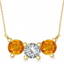 Three Stone Diamond & Citrine Pendant Necklace 14k Yellow Gold (1.50ct)
