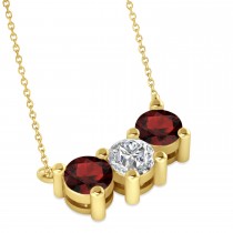Three Stone Diamond & Garnet Pendant Necklace 14k Yellow Gold (1.50ct)