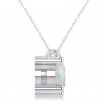 Three Stone Diamond & Opal Pendant Necklace 14k White Gold (1.50ct)