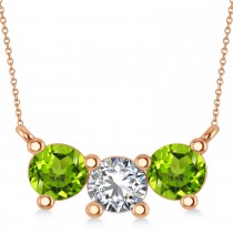 Three Stone Diamond & Peridot Pendant Necklace 14k Rose Gold (1.50ct)