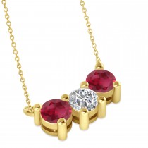 Three Stone Diamond & Ruby Pendant Necklace 14k Yellow Gold (1.50ct)