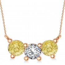 Three Stone Diamond & Yellow Diamond Pendant Necklace 14k Rose Gold (1.50ct)