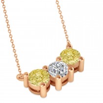 Three Stone Diamond & Yellow Diamond Pendant Necklace 14k Rose Gold (1.50ct)