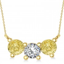 Three Stone Diamond & Yellow Diamond Pendant Necklace 14k Yellow Gold (1.50ct)