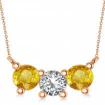 Three Stone Diamond & Yellow Sapphire Pendant Necklace 14k Rose Gold (1.50ct)