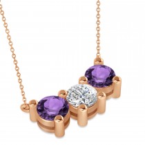 Three Stone Diamond & Amethyst Pendant Necklace 14k Rose Gold (3.00ct)