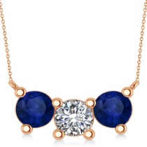 Three Stone Diamond & Blue Sapphire Pendant Necklace 14k Rose Gold (3.00ct)