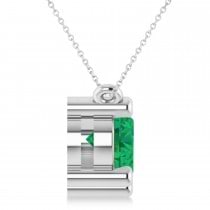 Three Stone Diamond & Emerald Pendant Necklace 14k White Gold (3.00ct)