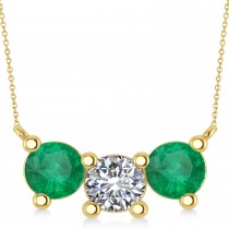 Three Stone Diamond & Emerald Pendant Necklace 14k Yellow Gold (3.00ct)