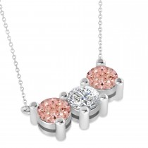 Three Stone Diamond & Morganite Pendant Necklace 14k White Gold (3.00ct)