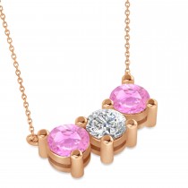 Three Stone Diamond & Pink Sapphire Pendant Necklace 14k Rose Gold (3.00ct)