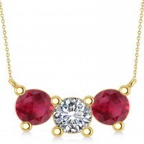 Three Stone Diamond & Ruby Pendant Necklace 14k Yellow Gold (3.00ct)