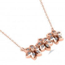 Triple Flower Diamond Pendant Necklace 14k Rose Gold (0.18ct)