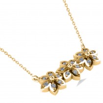 Triple Flower Diamond Pendant Necklace 14k Yellow Gold (0.18ct)