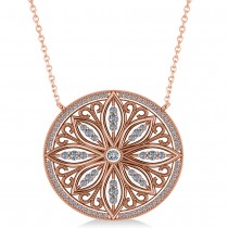 Antique Style Flower Diamond Pendant Necklace 14k Rose Gold (0.77ct)