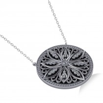 Antique Style Flower Diamond Pendant Necklace 14k White Gold (0.77ct)