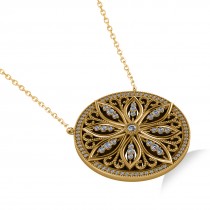 Antique Style Flower Diamond Pendant Necklace 14k Yellow Gold (0.77ct)