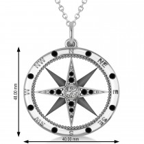 Extra Large Compass Pendant For Men Black & White Diamond Accented 18k White Gold (0.45ct)