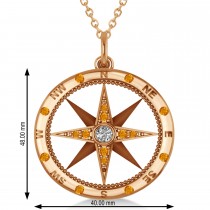 Extra Large Compass Pendant For Men Citrine & Diamond Accented 14k Rose Gold (0.45ct)