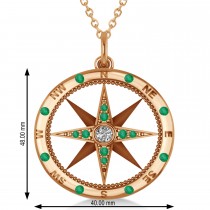 Extra Large Compass Pendant For Men Emerald & Diamond Accented 14k Rose Gold (0.45ct)
