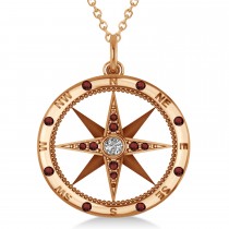 Extra Large Compass Pendant For Men Garnet & Diamond Accented 14k Rose Gold (0.45ct)